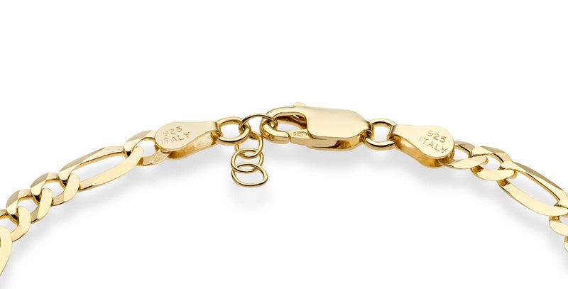 Miabella 18K Gold Plated Sterling Silver Italian 5mm Diamond-Cut Figaro Chain Bracelet for Women Men, 925 Made in Italy (Length 7.5 Inches) - Image 2